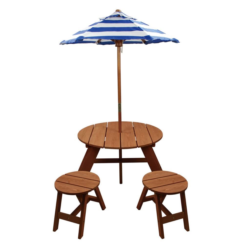 Kids Outdoor Table And Chairs With Umbrella - Wood Round Table 2 Chairs and
