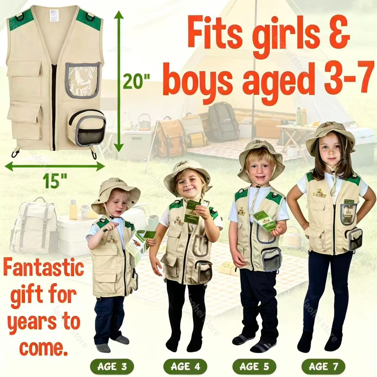Kids Outdoor Kit - Kids Explorer Vest and Hat Costume