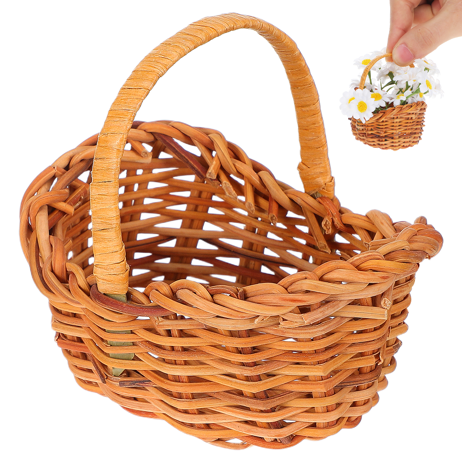 Kids Outdoor Doll House - Mini Rattan Woven Flower Basket tiny