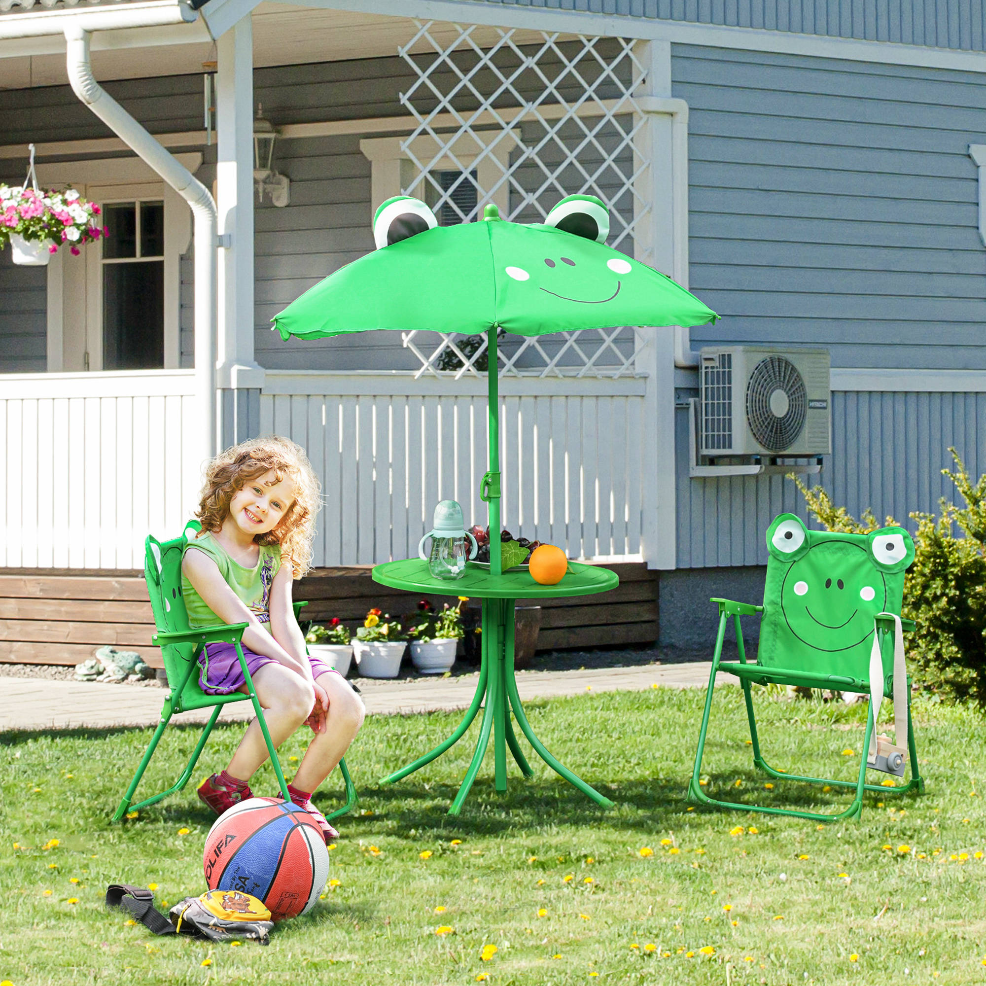 Kids Outdoor Table And Chairs With Umbrella - Fun Portable Kids Folding Table and