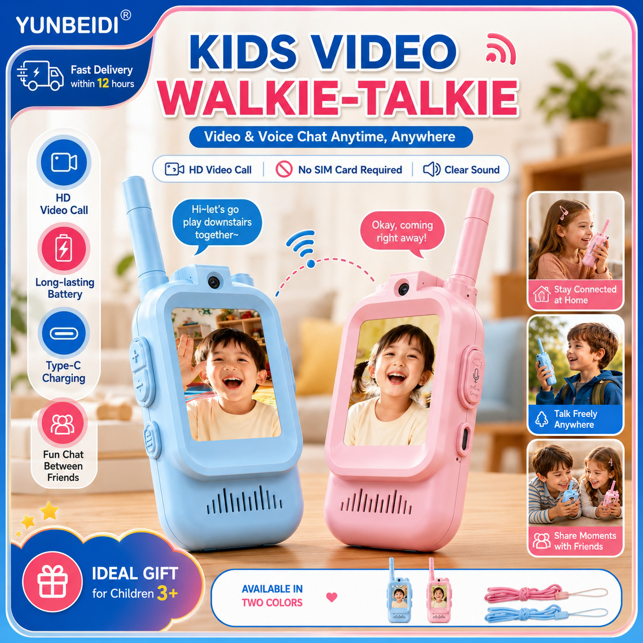 Kids Outdoor Fun - 2PCS Kids Video Walkie Talkies USB