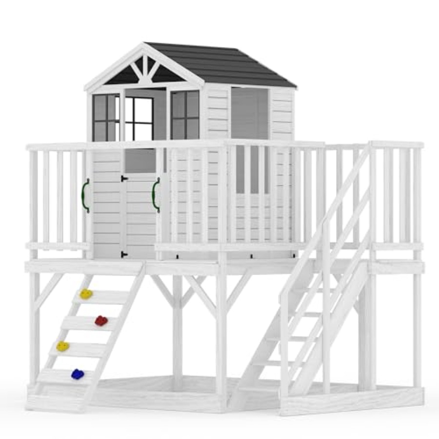 Kids Outdoor Ladder - Outdoor wooden playhouse for kids: 2-story