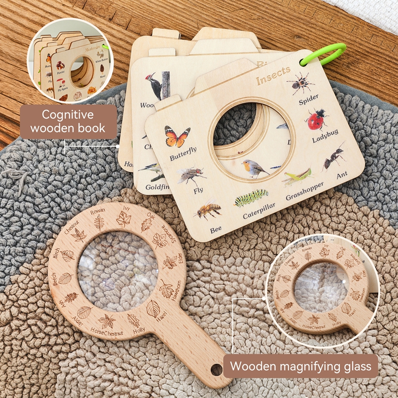 Kids Outdoor Adventure Kit - Wooden Montessori Toy Magnifying Glass Outdoor