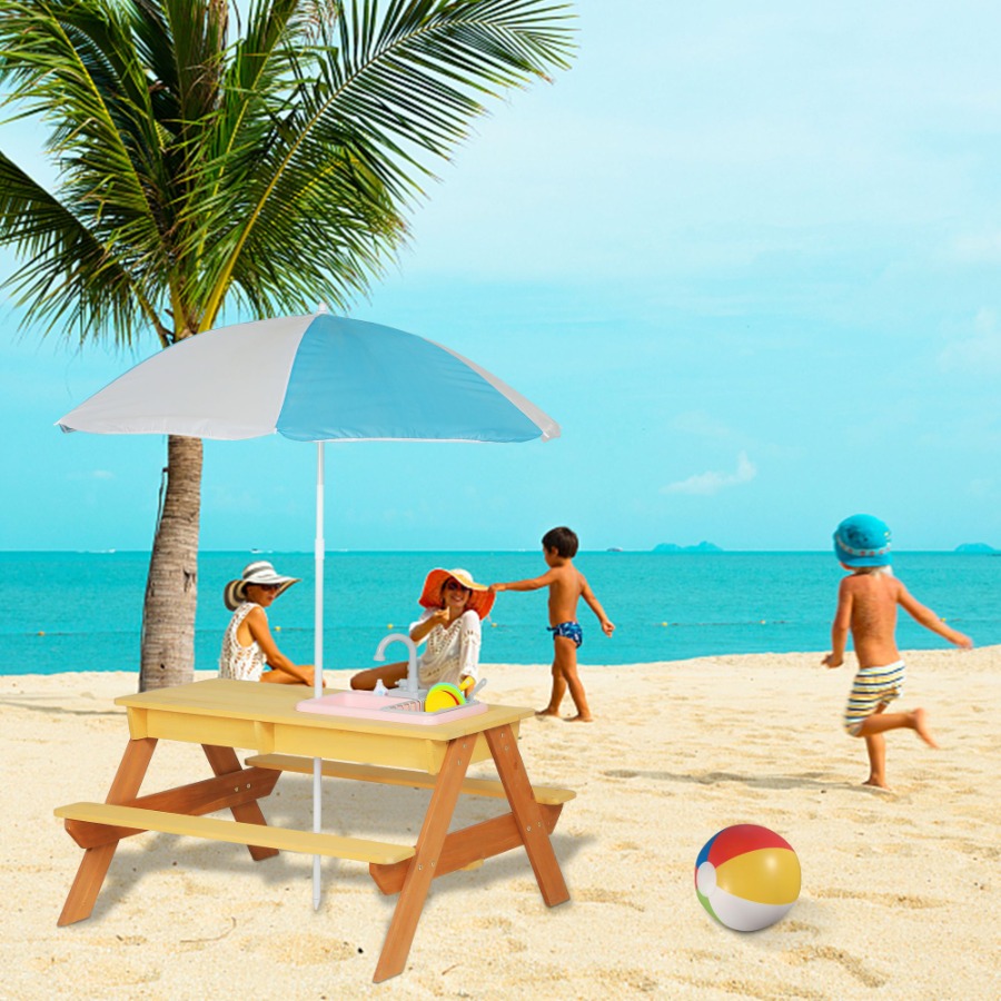 Kids Outdoor Umbrella With Base - Outdoor 3-in-1 sand water table for