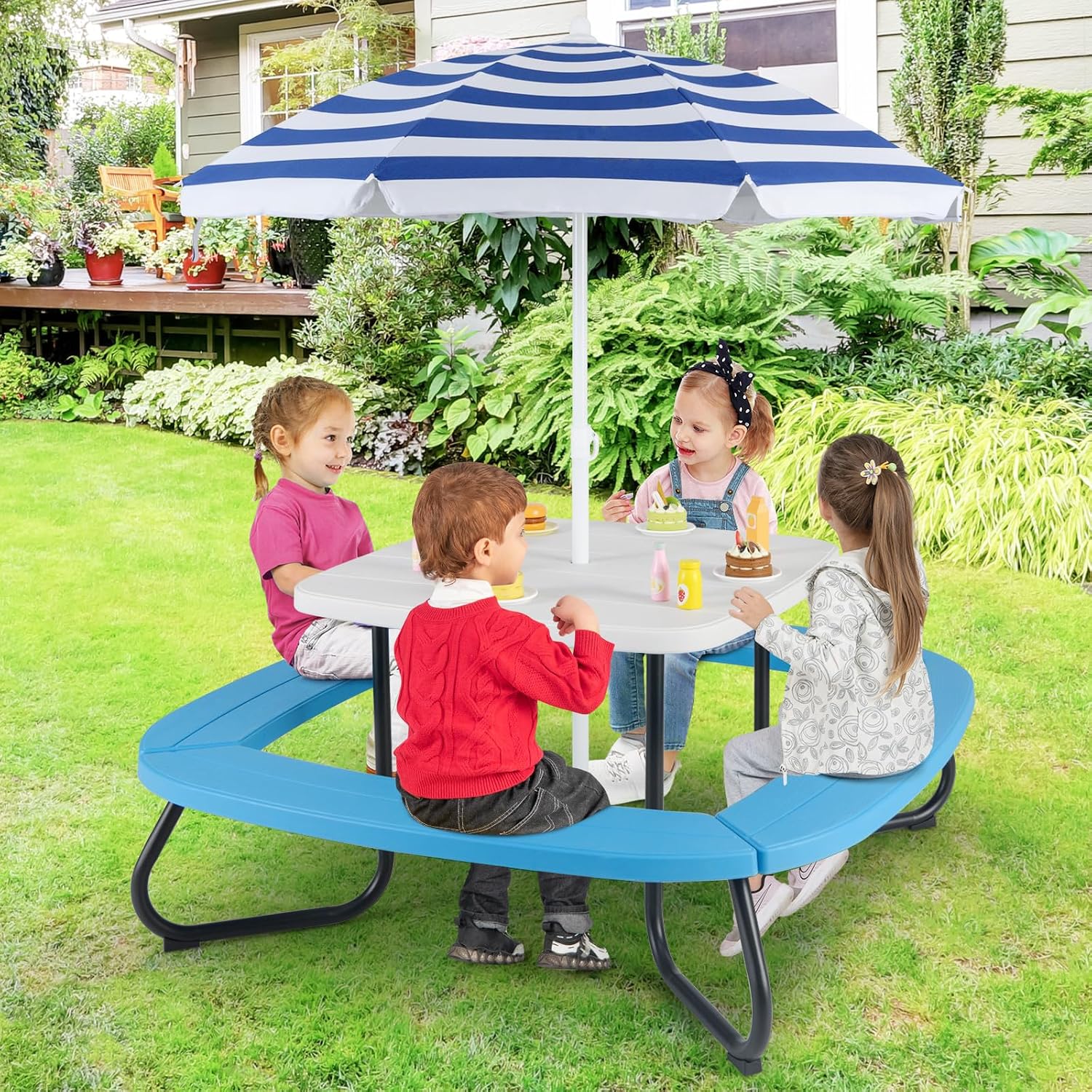 Kids Picnic Table, 8 Person Ki – Kids Outdoor Table And Chairs With Umbrella Bewertung und Preis
