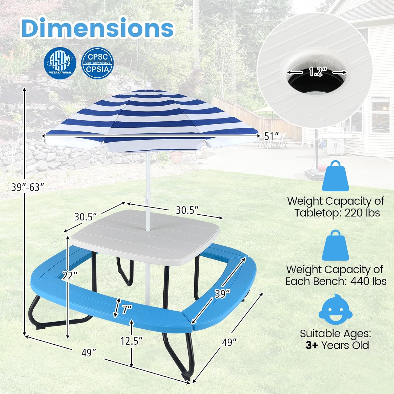 Kids Picnic Table, 8 Person Ki – Kids Outdoor Table And Chairs With Umbrella Bewertung und Preis