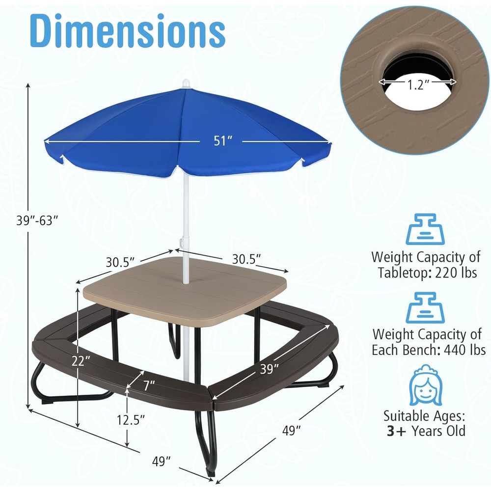 Kids Picnic Table, 8 Person To – Kids Outdoor Table And Chairs With Umbrella Bewertung und Preis