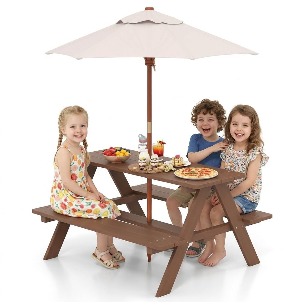 Kids Picnic Table, Fir Wood Ki – Kids Outdoor Table And Chairs With Umbrella Bewertung und Preis