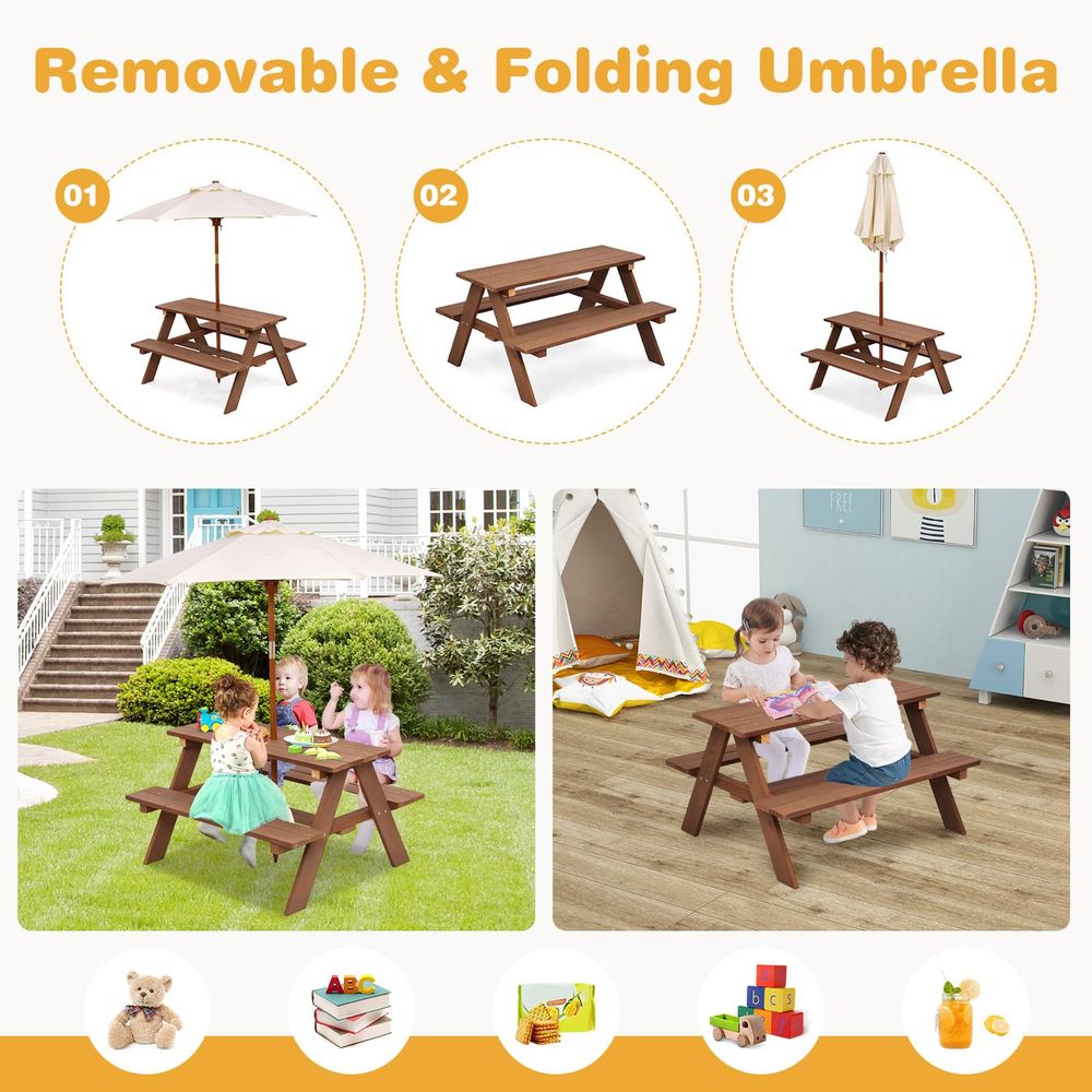 Kids Picnic Table, Fir Wood Ki – Kids Outdoor Table And Chairs With Umbrella Bewertung und Preis
