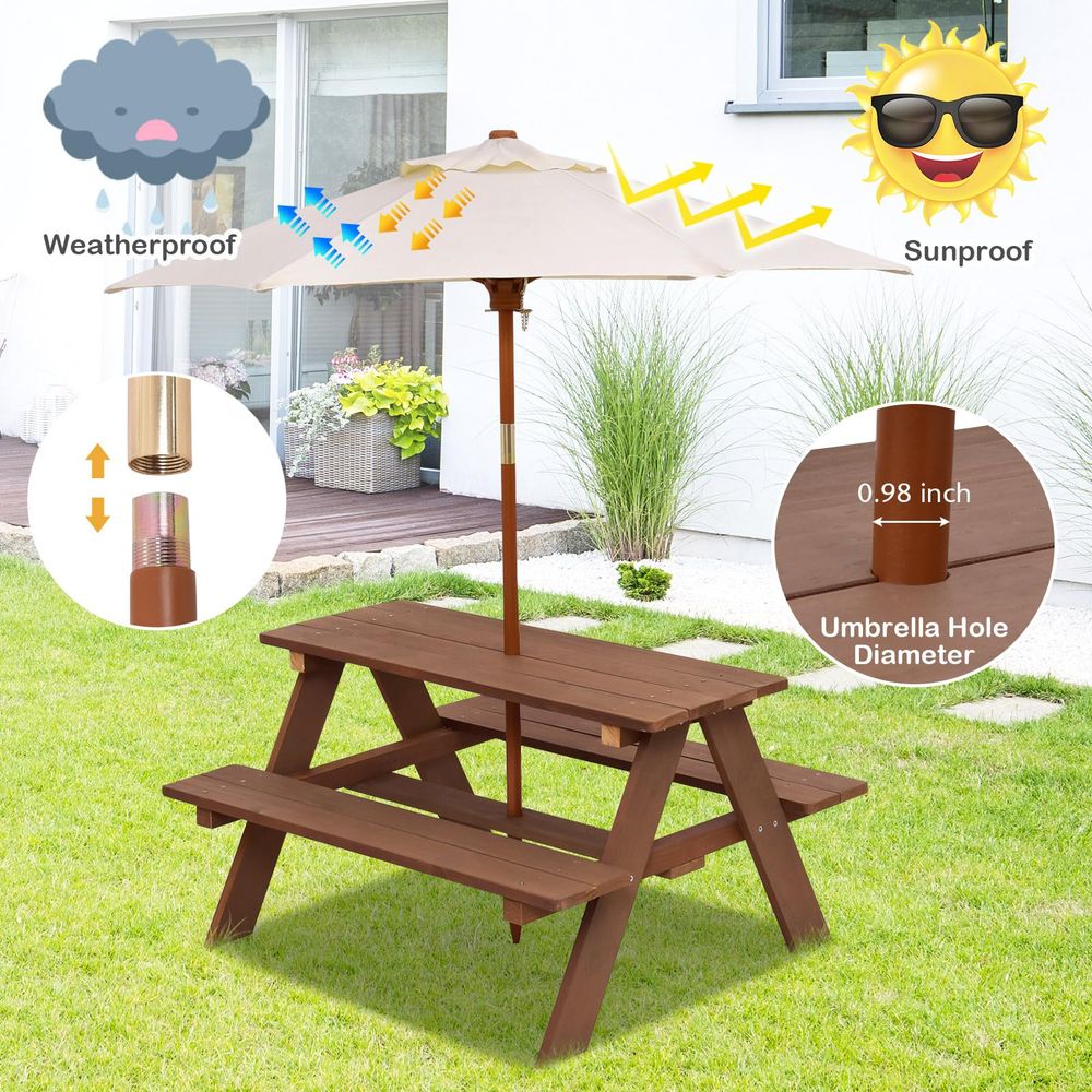 Kids Picnic Table, Fir Wood Ki – Kids Outdoor Table And Chairs With Umbrella Bewertung und Preis