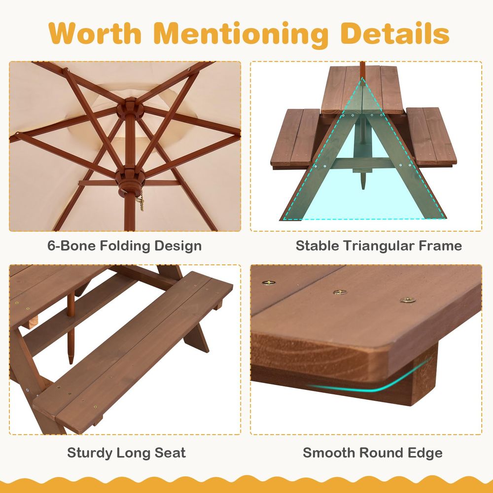 Kids Picnic Table, Fir Wood Ki – Kids Outdoor Table And Chairs With Umbrella Bewertung und Preis