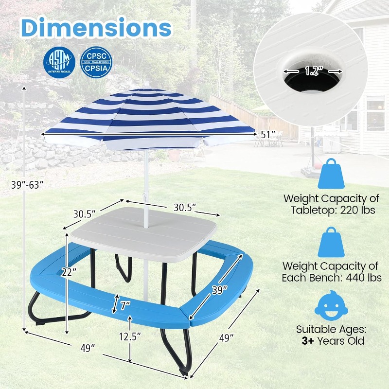 Costzon Kids Picnic Table, Kid – Kids Outdoor Table And Chairs With Umbrella Bewertung und Preis