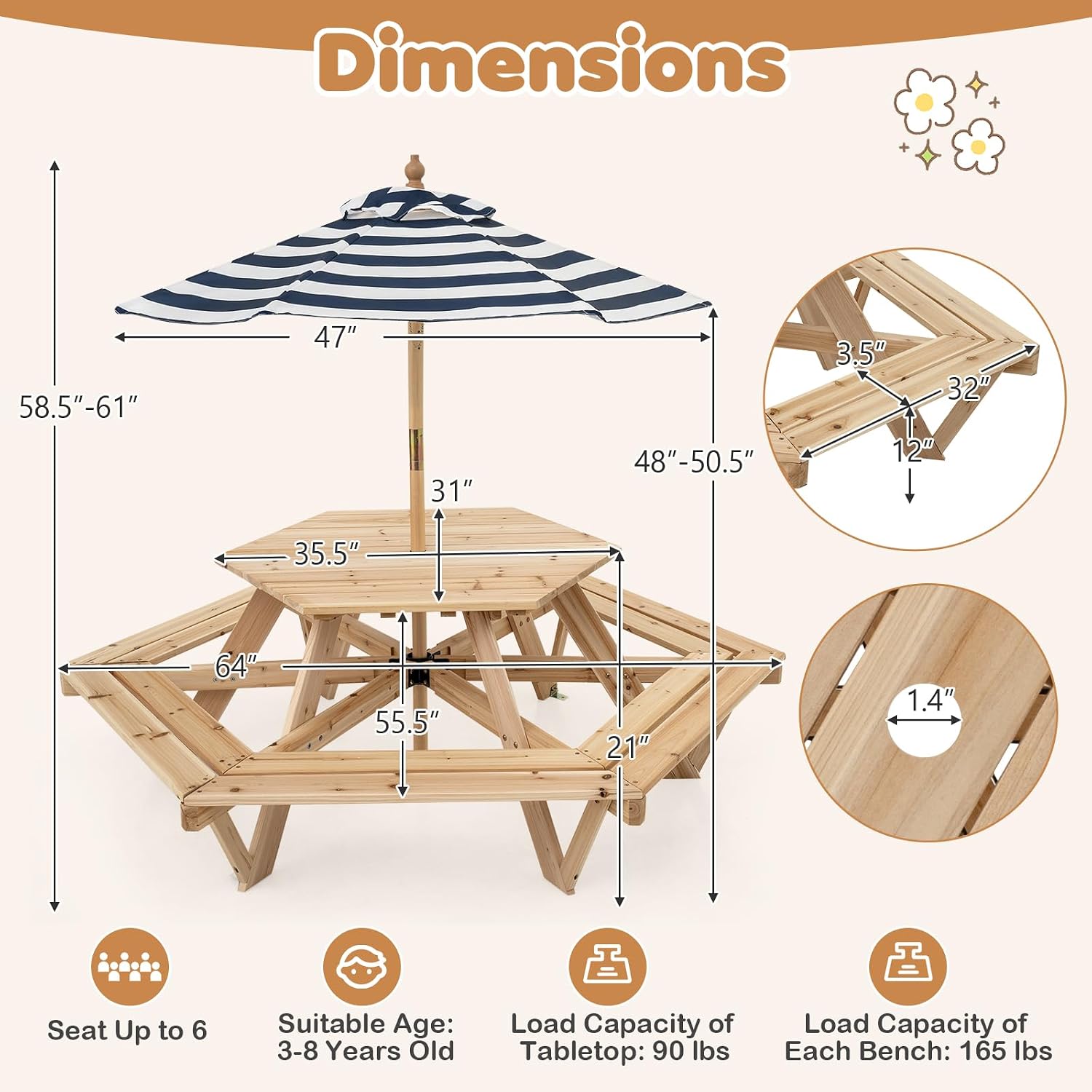Kids Picnic Table, Hexagonal T – Kids Outdoor Picnic Table Bewertung und Preis