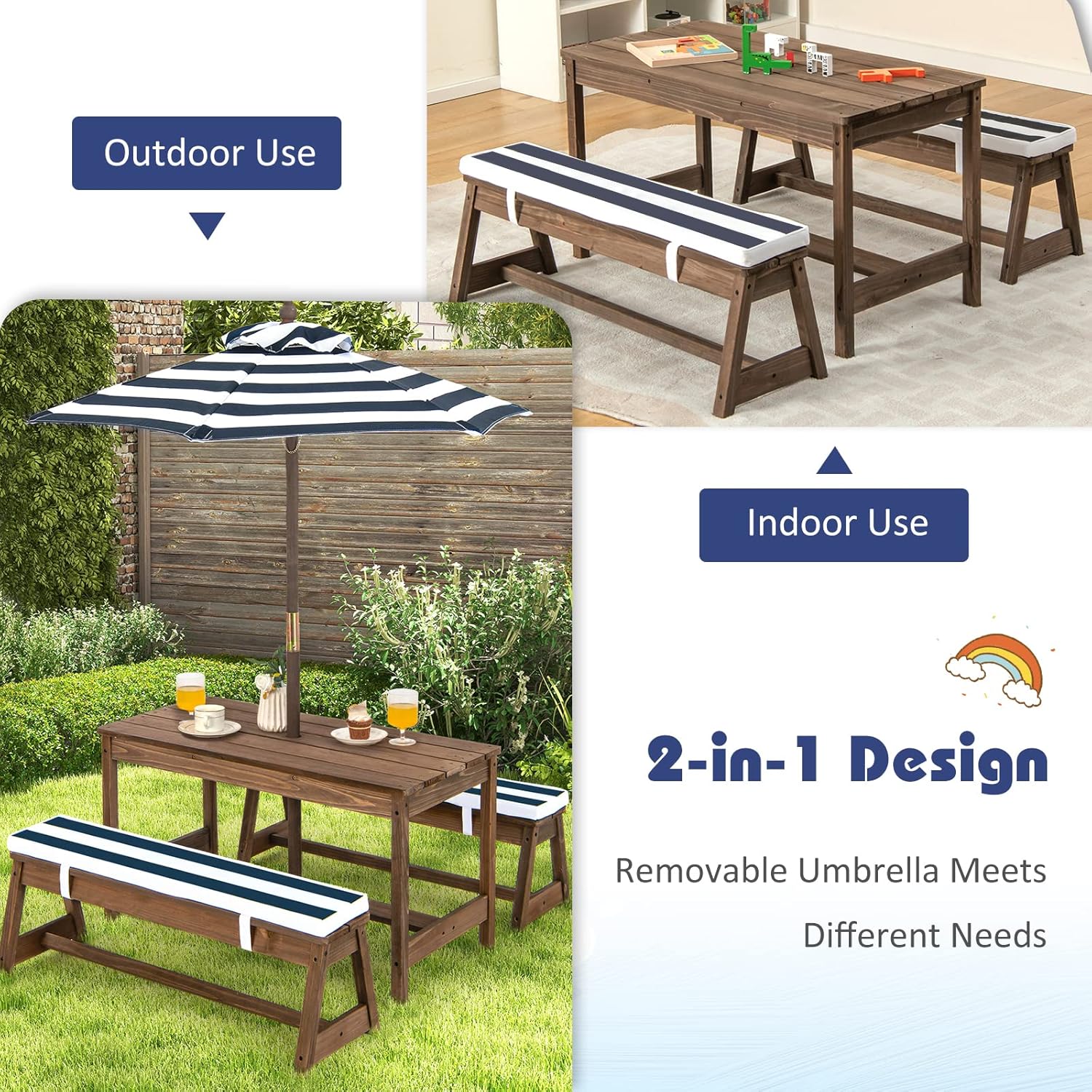 Height Adjustable Wooden Kids  – Kids Outdoor Picnic Table Bewertung und Preis