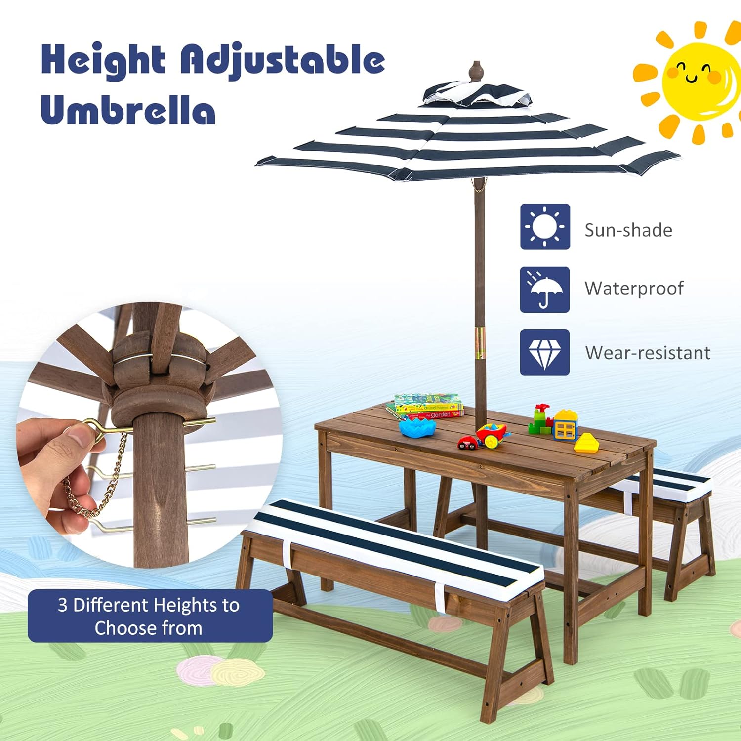 Height Adjustable Wooden Kids  – Kids Outdoor Picnic Table Bewertung und Preis