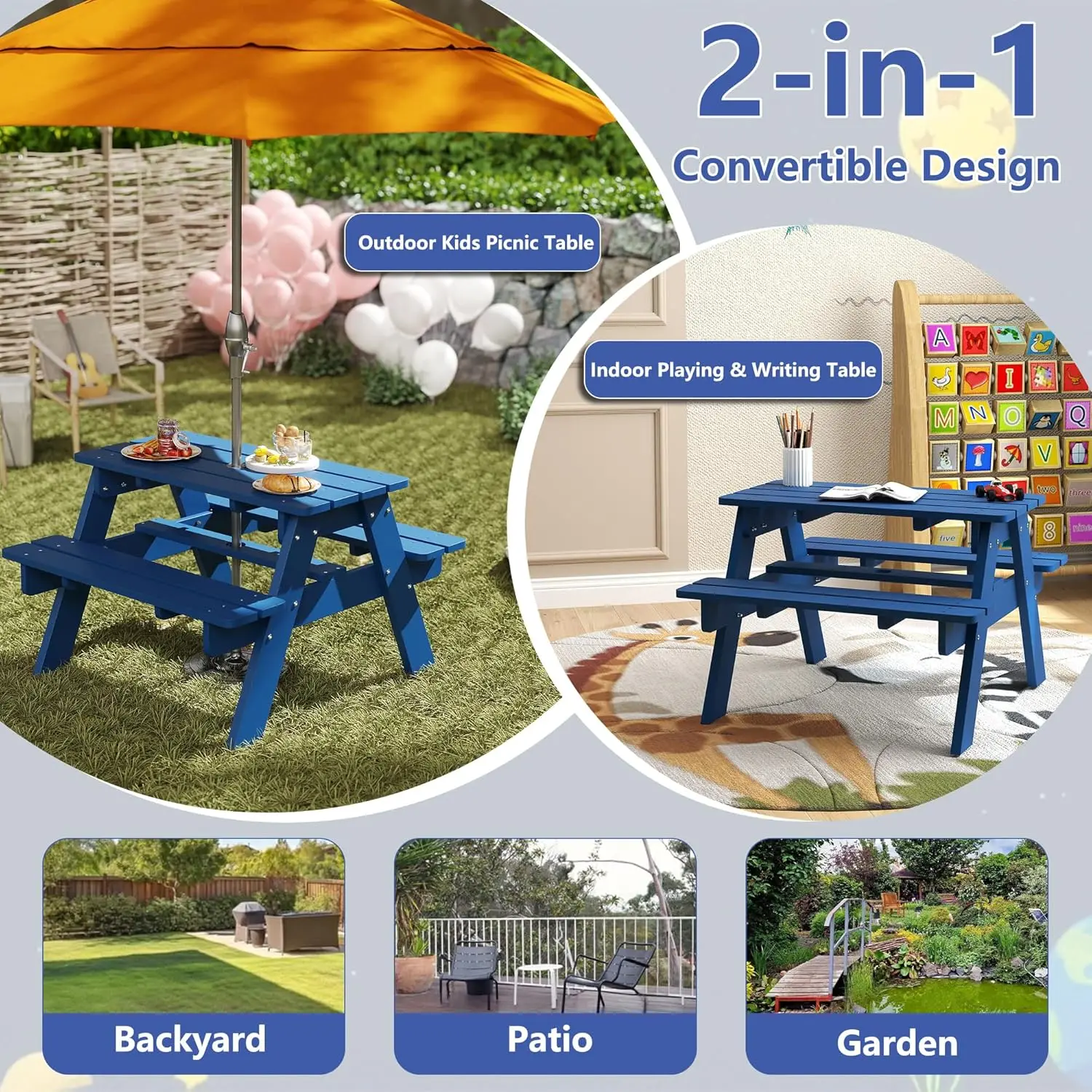 Kids Picnic Table, HDPE All We – Kids Outdoor Table And Chairs With Umbrella Bewertung und Preis