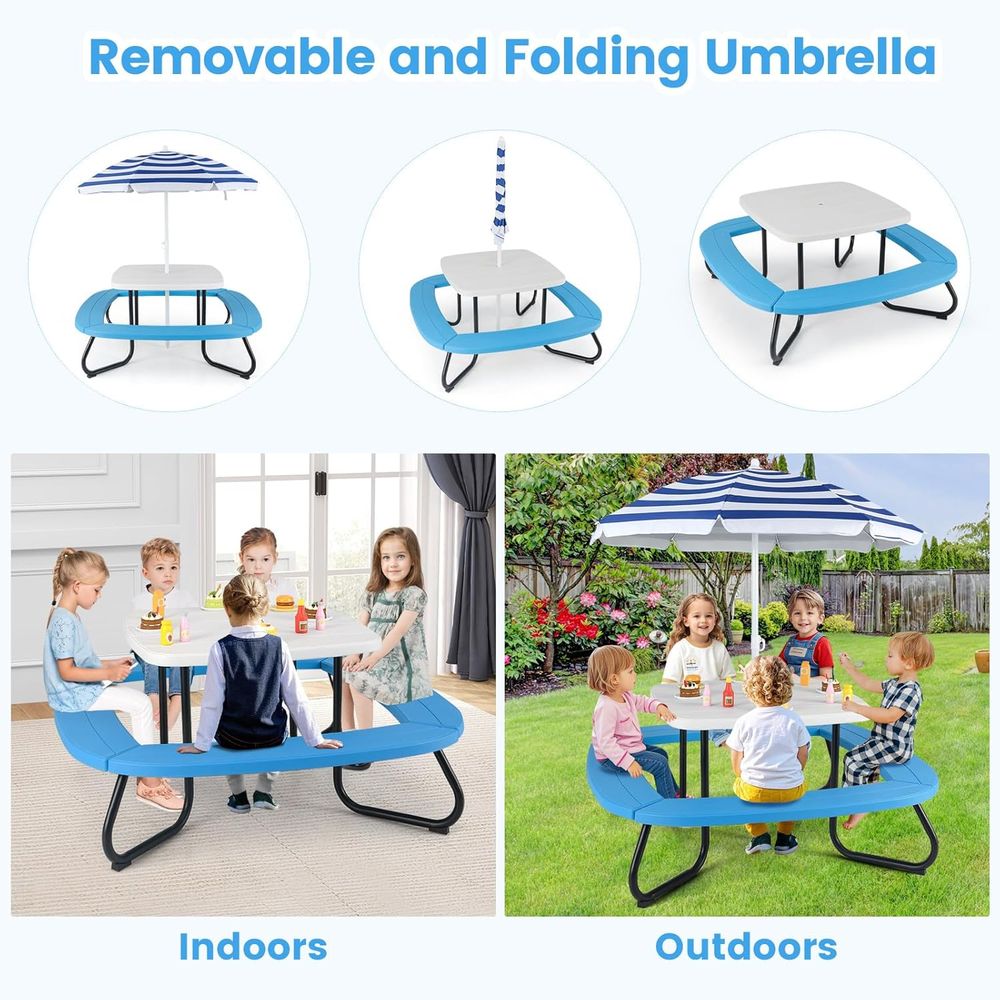 Kids Picnic Table, 8 Person Ki – Kids Outdoor Table And Chairs With Umbrella Bewertung und Preis
