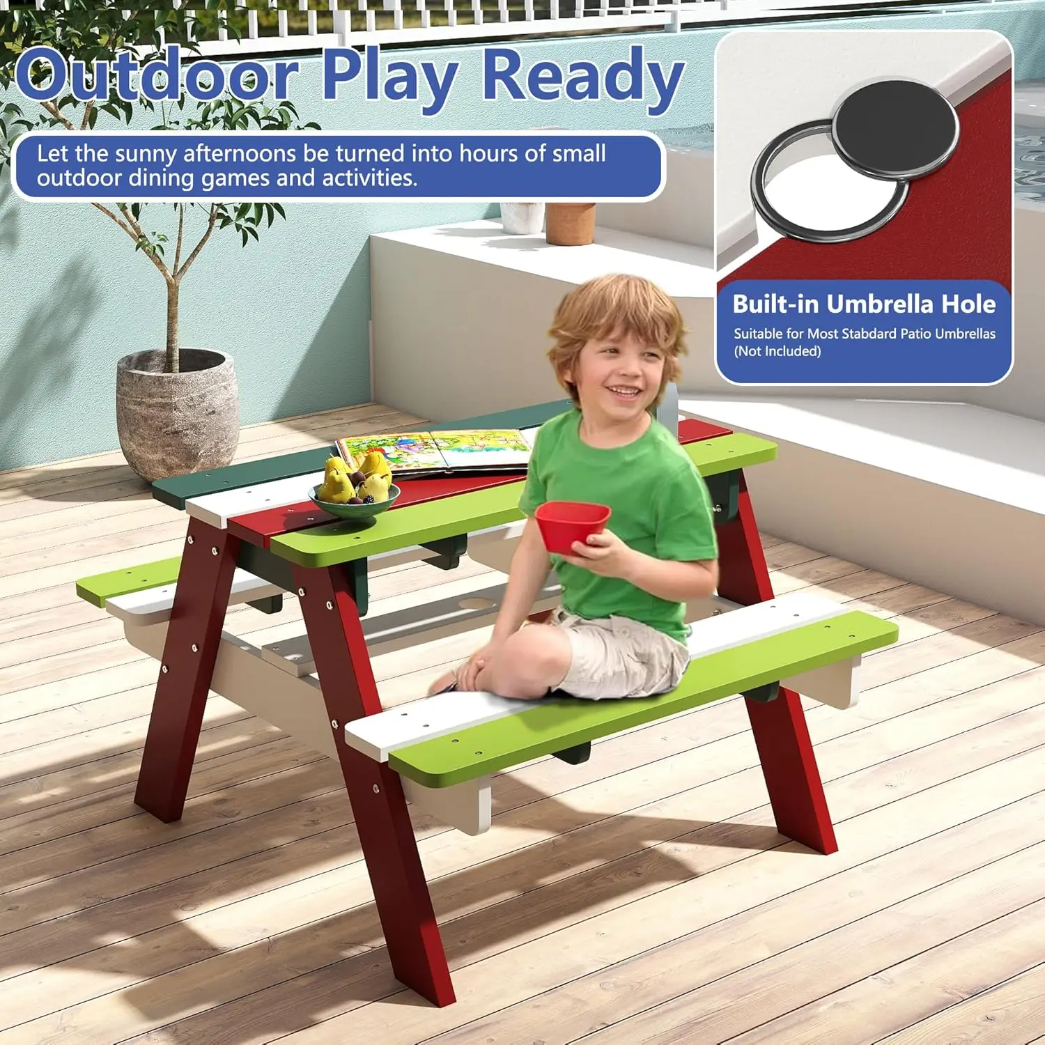 Kids Picnic Table, HDPE All We – Kids Outdoor Table And Chairs With Umbrella Bewertung und Preis
