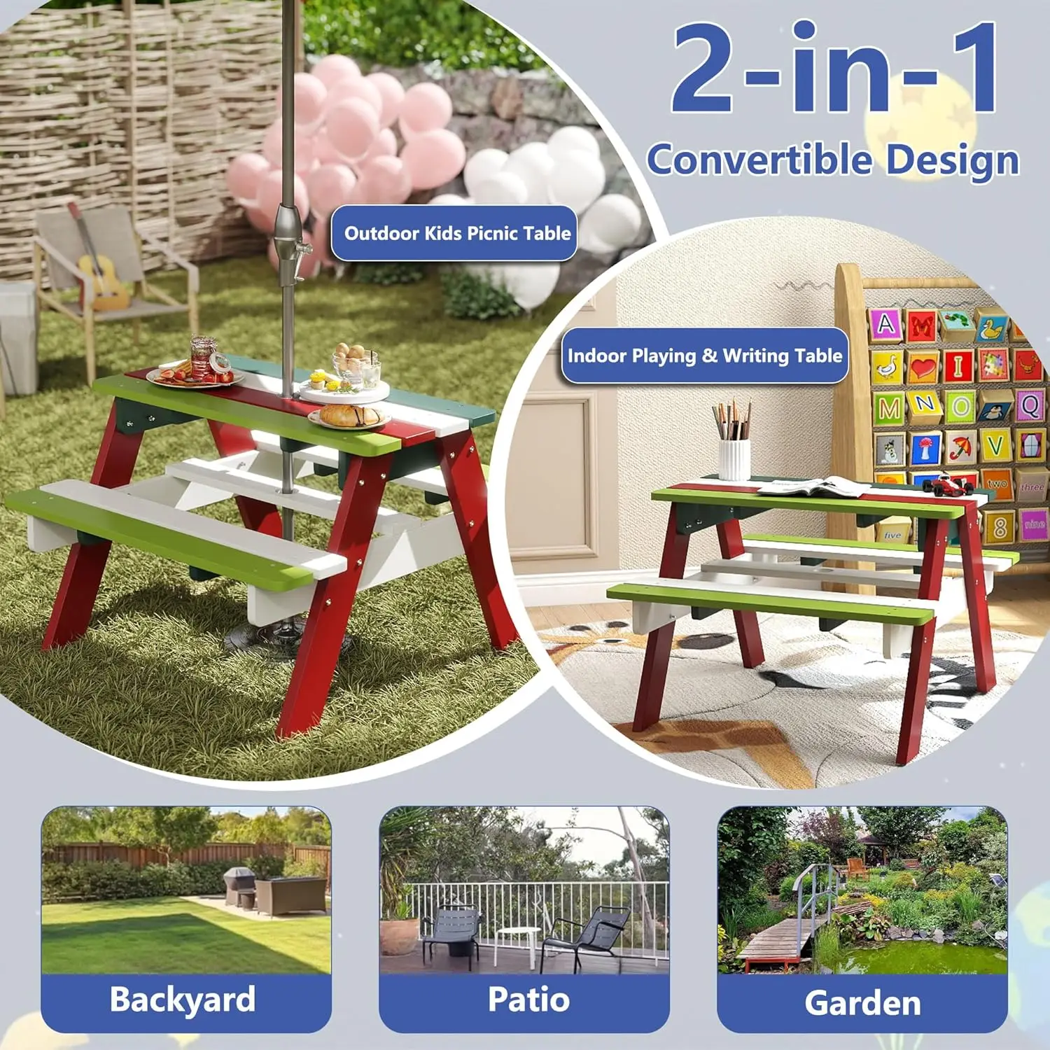 Kids Picnic Table, HDPE All We – Kids Outdoor Table And Chairs With Umbrella Bewertung und Preis