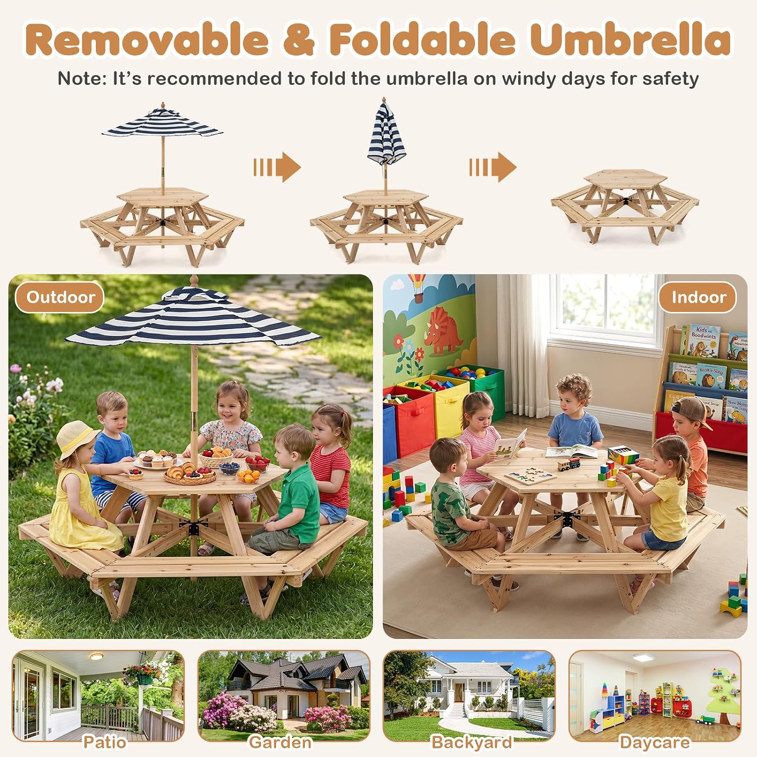 Kids Picnic Table, Hexagonal W – Kids Outdoor Picnic Table Bewertung und Preis