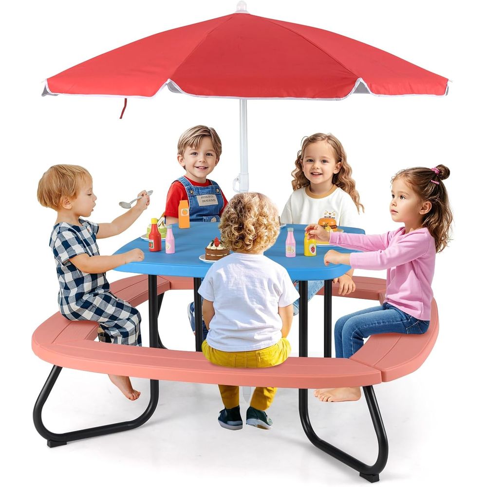Kids Picnic Table, 8 Person To – Kids Outdoor Table And Chairs With Umbrella Bewertung und Preis