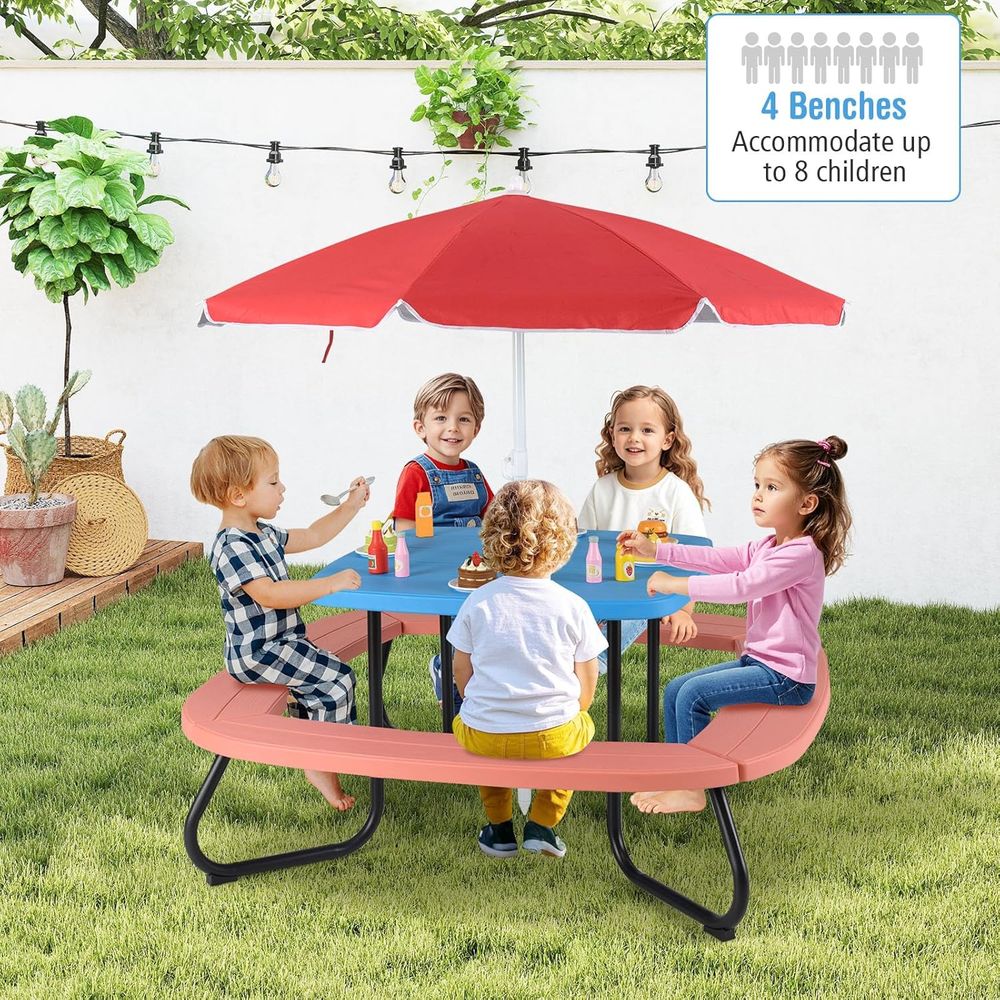 Kids Picnic Table, 8 Person To – Kids Outdoor Table And Chairs With Umbrella Bewertung und Preis