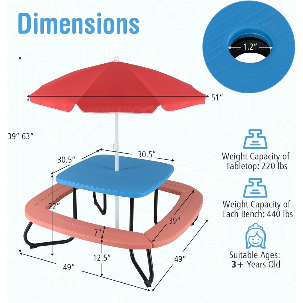 Kids Picnic Table, 8 Person To – Kids Outdoor Table And Chairs With Umbrella Bewertung und Preis