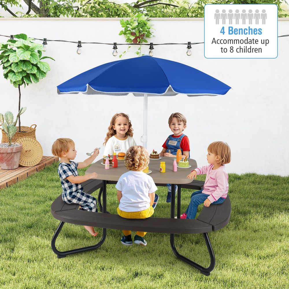 JOY Kids Picnic Table, 8 Perso – Kids Outdoor Table And Chairs With Umbrella Bewertung und Preis
