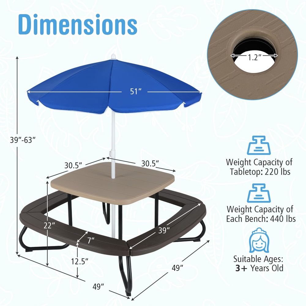 JOY Kids Picnic Table, 8 Perso – Kids Outdoor Table And Chairs With Umbrella Bewertung und Preis