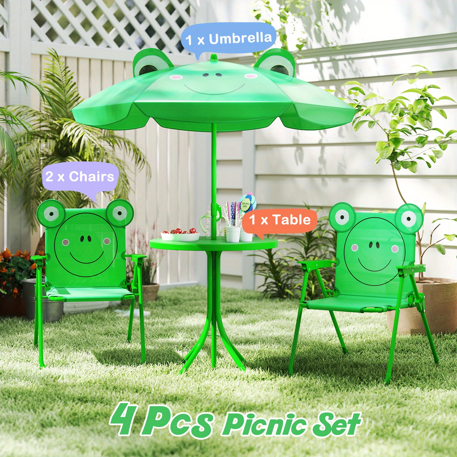 4pcs Kids Outdoor Playset with – Kids Outdoor Table And Chairs With Umbrella Bewertung und Preis